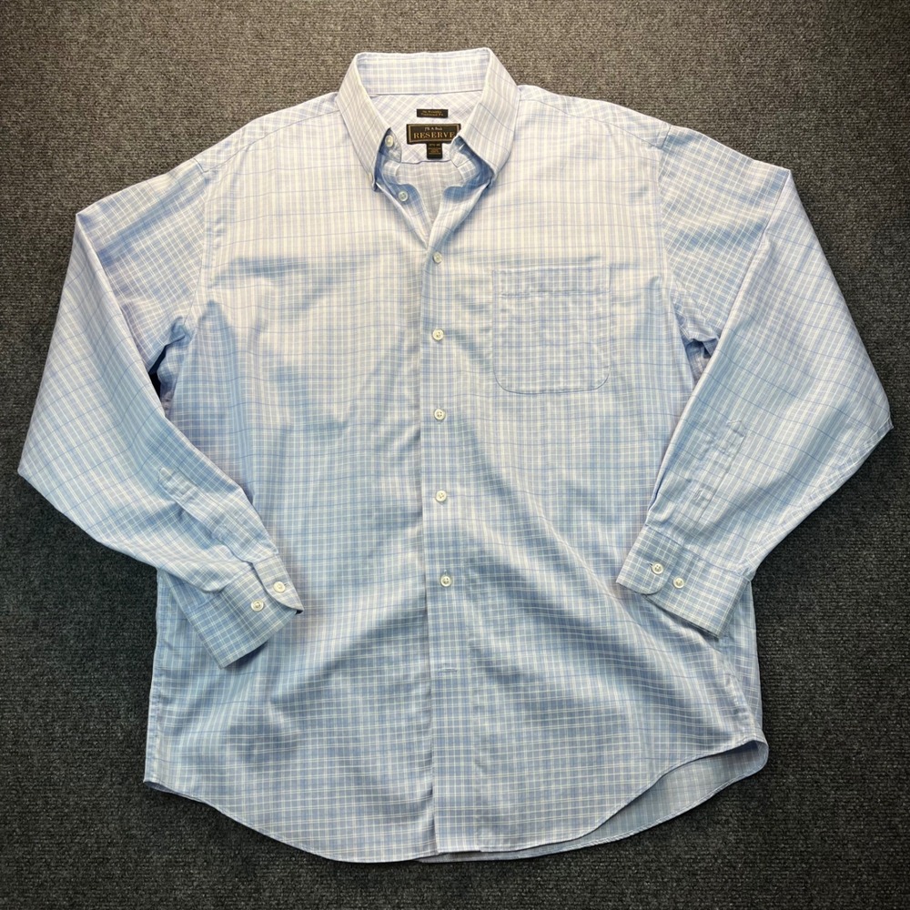 Jos A Bank Reserve Dress Shirt Mens‎ 16.5 35 Blue White Plaid Egyptian Cotton